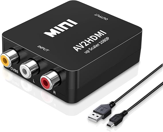 RCA to HDMI Converter, AV to HDMI Converter, 1080P Mini RCA AV Composite CVBS Video Audio Converter Adapter Box for TV/Wii/PC/PS2/STB/Xbox/VHS/VCR/Camera/DVD, Support PAL/NTSC with USB Power Cable