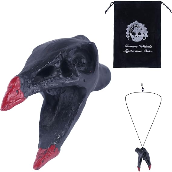 Aztec Death Whistle, Crow Skull Aztec War Whistle with Drawstring Bag & Lanyard 125 dB Authentic Human Sounding Screams for Collection Halloween Festival of the Dead Gift