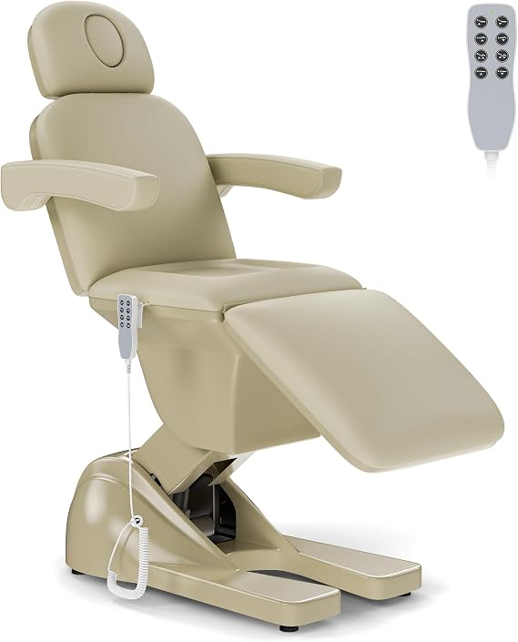 3 Motor Electric Esthetician Bed, Fully Electric Facial Chair with Adjustable Height, Backrest and Footrest, Spa Chair with Armrest & Heavy Duty Base, PU Leather for Spa, Tattoo, Eyelash and So On