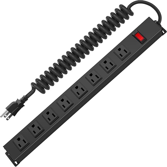 HHSOET Heavy Duty Power Strip, Spring Cord, 6FT, 1