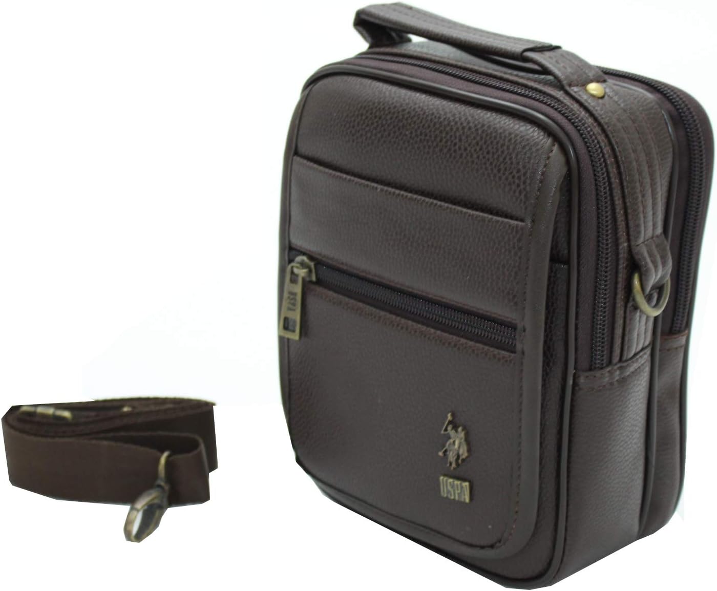 US. POLO ASSN. Plevr 6765 Us Faux Leather Shoulder Strap, Mens Portfolio Bag Brown with Handle