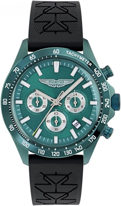 Aston Martin SPT Collection Luxury Mens Watch Timepieces with a Black Strap Featuring a Green Case and Dial