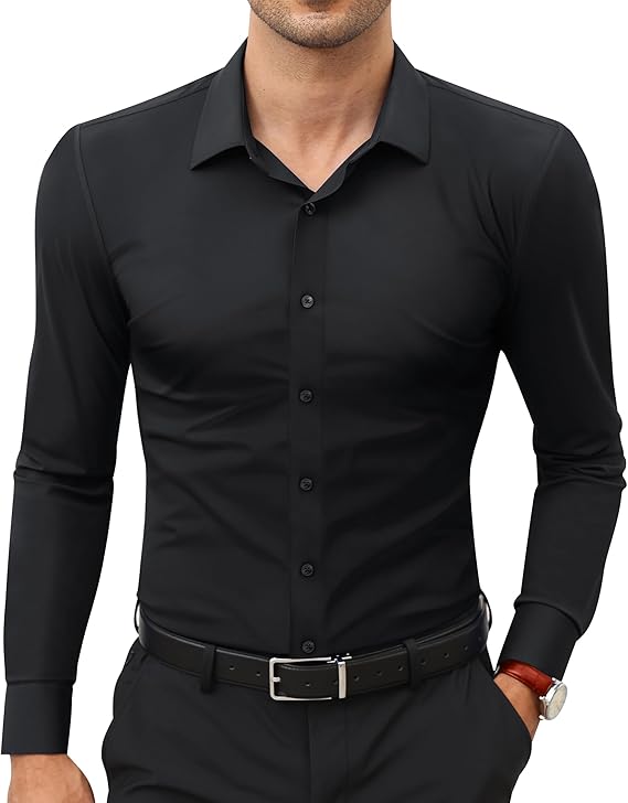 Lion Nardo Stretch Mens Dress Shirts Long Sleeve Slim Fit Dress Shirts for Men Muscle Fit Wrinkle Free Button Down Shirt