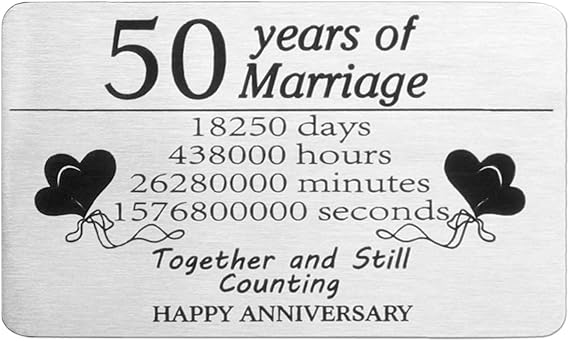 ZHSHWAT 50Year Wedding Anniversary Insert Card Gifts, Stainless Steel Wallet Insert Card for Husband Boyfriend Wife Girlfriend Parents Anniversary Valentines Mothers Day Gifts