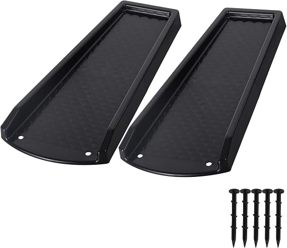 plusgutter Rain Gutter Downspout Splash Block, Gutter Downspout Extensions for Water Drainage, 24" Gutter Splash Guards Downspout Extender, Fixable Down spout Drain Trays with PE Nails(2 Pack, Black)