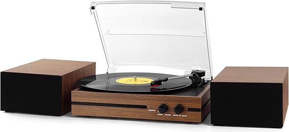 Vinyl Record Player with Dual Stereo Bookshelf Speakers Vintage Belt Drive Bluetooth Turntable with External Speakers,Convert Vinyl to MP3,LP Players AUX Headphone Input RCA Out