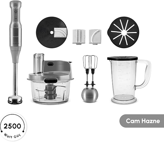 Karaca Mastermaid Prosteel 2500W 6 Bıçaklı Uzun Blender Ayaklı Cam Mutfak Robotu, Galaxy Grey