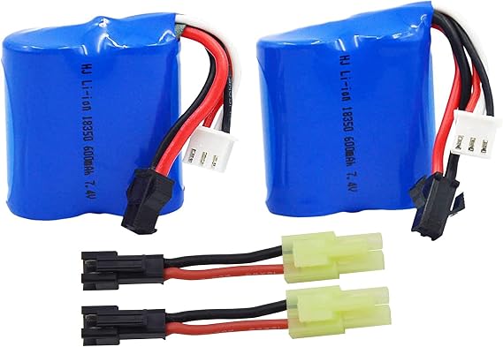 Blomiky 2 7.4V 600mAh 4.44Wh Lion Battery with SM-2P Black 2 Pin Plug Suitable for Skytech TKKJ Blue Boat H100 H102 H106 and H120 RC Ship Boat / H100 Battery 2