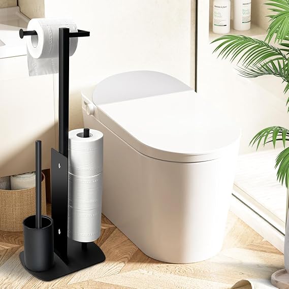 Stainless Steel Toilet Paper Holder Standing with Toilet Brush Toilet Paper Holder with Toilet Brush Stand Toilet Set for Toilet Paper and Toilet Brush