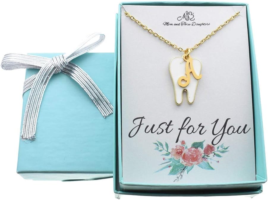 Enamel Tooth Personalized Necklace. Dental School Gift. Dental Graduation. Gift for Dentist. Dental Assistant. Initial Charm