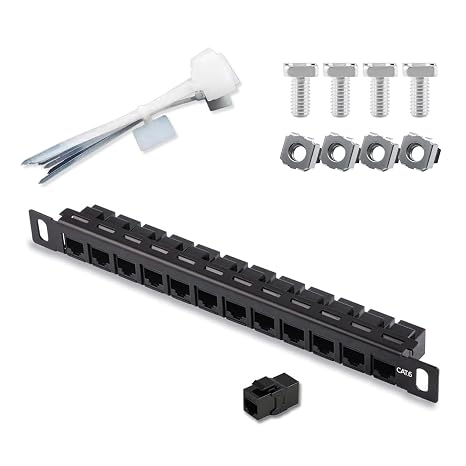 Network Patch Panel, 12 Port 0.5U Rack Mountable CAT6 Patch Panel, Pro Network Mini Patch Pane, Easy to Install, Cable Distinction, No Rust and Durable(RJ45 Straight)