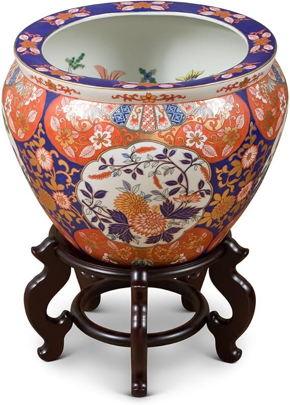 15 Inch Porcelain Japanese Origami Motif Chinese Fishbowl Planter