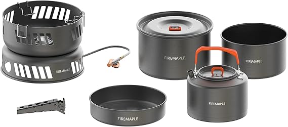 Fire Maple Versatile Outdoor Cooking Set Gas Stove Camping Cookware Kit | Aluminum Alloy & Stainless Steel, 3000W High-Power Output, Fuel Consumption: 215g/h, Weight: 2.9lbs