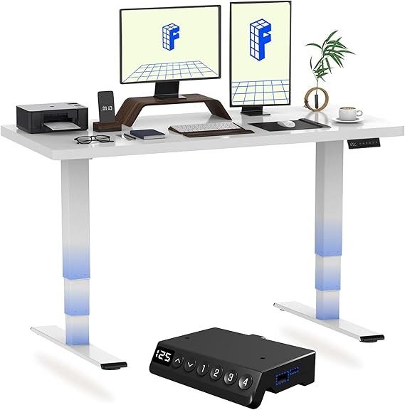 FLEXISPOT E6 MAX ONE PIECE Electric Standing Desk with USB Dual Motors 3 Stage Height Adjustable Sit Stand Up with Memory Smart Panel(White Frame+120x60cm White Top)