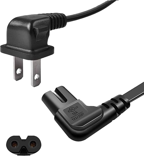 Power Cord Compatible for Samsung TV, 6FT 90 Degree Angled 18 AWG 2-Prong to L-Shaped C7 Power Cord Suitable for Various Brands of TV Replacement Parts