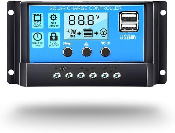 20A PWM Solar Charge Controller 12V/24V Intelligent Regulator Auto Paremeter Adjustable LCD Display with USB Output 5v/2A Max