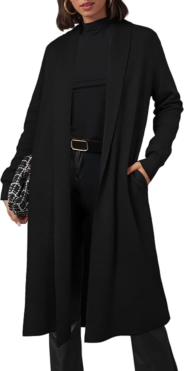 OUGES Women's Wool Blend Maxi Cardigan Open Front Oversized Long Coat Knitted Sweater 2026 Trendy Winter Outfits with Pockets
