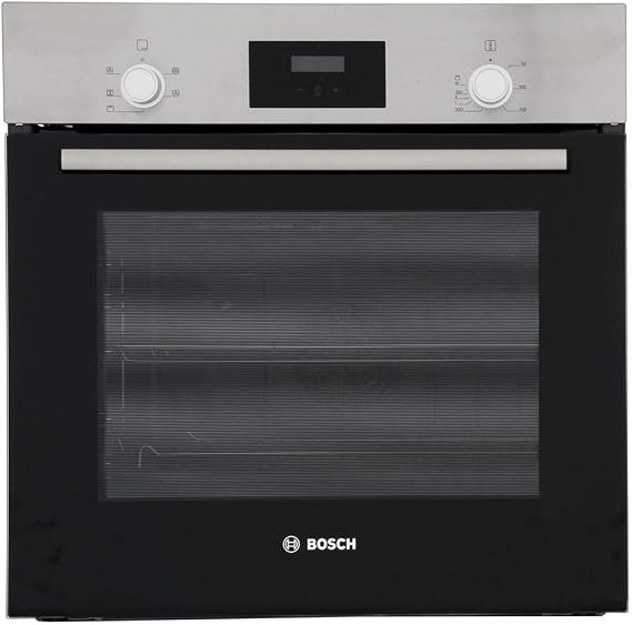 Bosch Series 2 HHF113BR0B Built-in Single Oven, A Rated, Stainless Steel | Brushed steel, Red display, Hotair oven with 4 functions [Energy Class A]