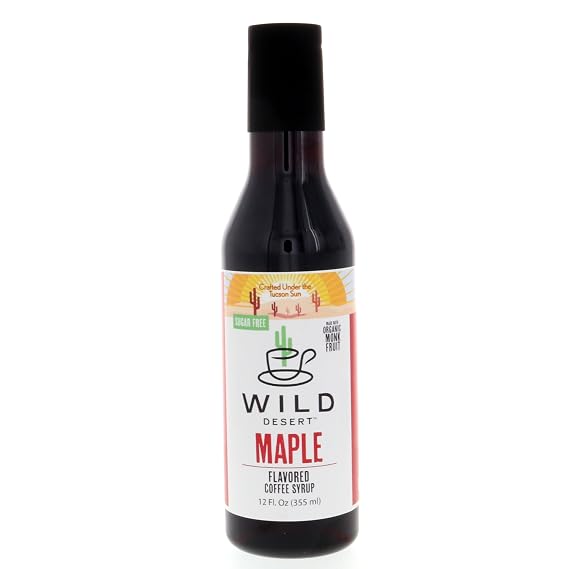 Wild Desert Sugar Free Coffee Syrup - Made with Organic Monk Fruit & Non-GMO Organic Erythritol - Recyclable BPA-Free Plastic Bottle with Pour Top (12 Fl Oz, Maple)