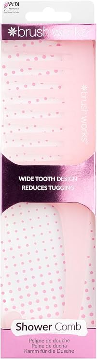 Brushworks Shower Comb Wide Tooth | Wide Tooth Detangling Comb for Wet & Dry Hair, Perfect for Curly, Thick & Straight Styles, Pink