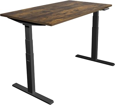 Mount-It! Dual Motor Electric Standing Desk with 55 Tabletop - Black Base, Oak Tabletop