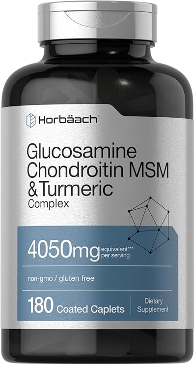 Horbaach Glucosamine Chondroitin MSM | 180 Caplets | with Turmeric | Triple Strength Formula | Non-GMO & Gluten Free Supplement