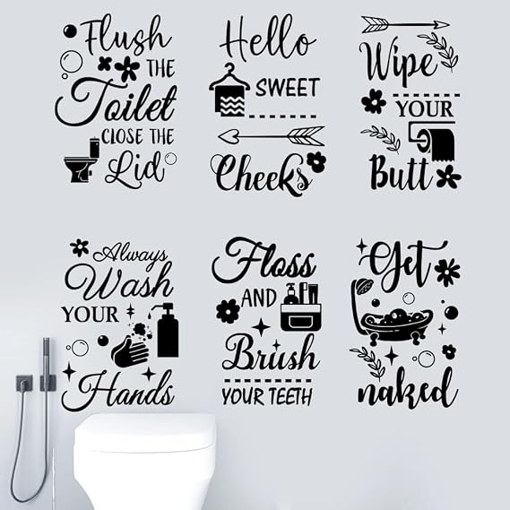 Bathroom Decals Sticker Peel and Stick Wall Decals Vinyl Quotes Art Stickers Positive Stickers Toilet Rules Wall Decor Vinyl Quote Wall Decor for Home