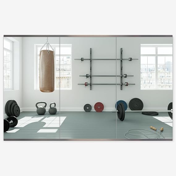Home Gym Mirror 48"x24" 3PCS, Wall Mounted Frameless Tempered Glass Mirror
