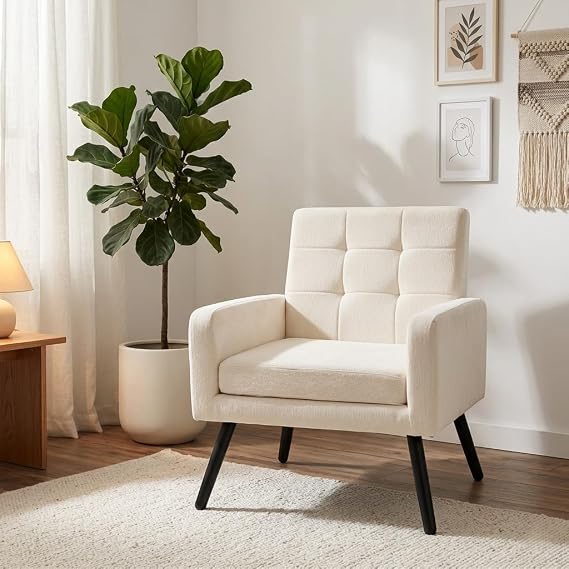 Accent Chair for Living Room, Comfy Upholstered Armchair, Cream