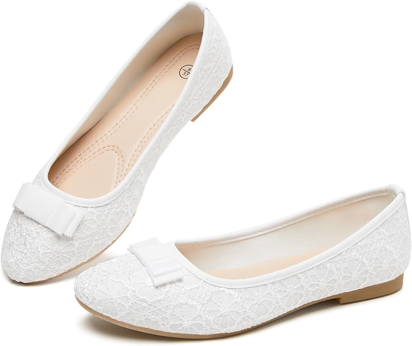 Shupua Black Flats Womens Dress Shoes Comfortable Slip On Ballet Flat | Dressy Lace Ballerina Shoes with Cute Bow, Cushioned Insole, Casual, Formal, Work, Bridal, Wedding, Comfort, Ladies