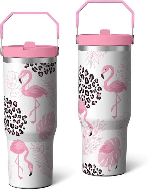 30oz Insulated Leopard Tumbler with Handle,Featuring a Leak-proof 2-in-1 Lid and Straw,a Vacuum-insulated Travel Coffee Mug,Portable Stainless Steel Water Bottle,Suitable for Both Women and Men