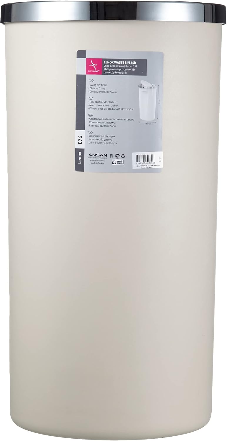 Primanova Lenox 35 lt Trash Can with Lid, 30 x 56 cm, Beige