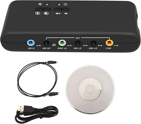 USB 7.1 External Sound Card 8-Channel 12Mbps USB Soundbox 32KHz/44KHz/48KHz Stereo Dual Microphone Input for PC Laptop Computer
