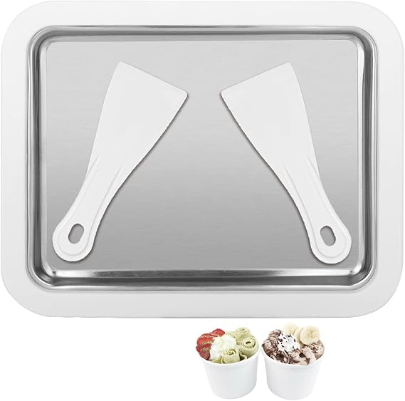 Ice Cream Roll Maker Set with 2 Spatulas, Fun DIY Ice Cream Roller Pan for Kids, Homemade Yogurt Rolled Machine with Scrapers, Instant Cold Plate for Making Frozen Gelato, Sorbet, Sweet Food(White)