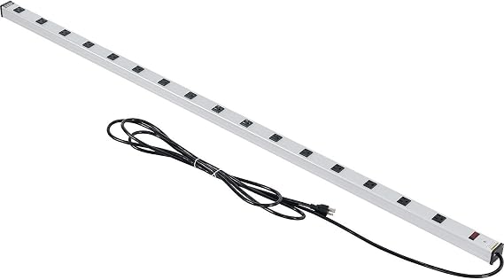 Global Industrial 72" 16 Outlet Aluminum Power Strip with 15-ft Cord ETL/cETL