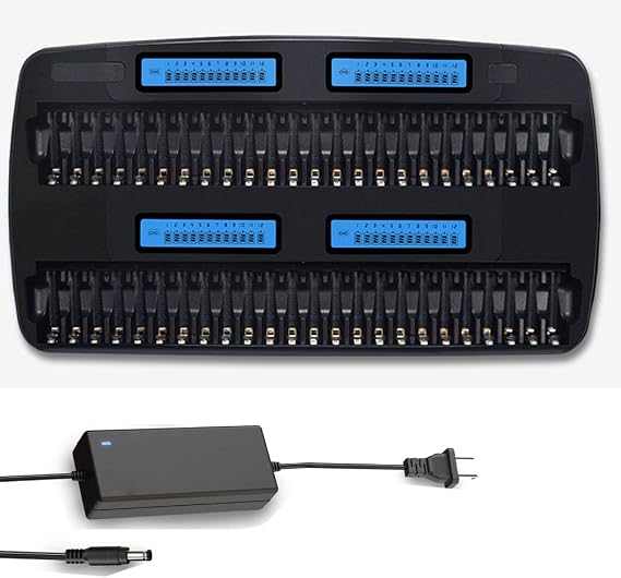 48 Bay AA AAA Battery Charger for Ni-MH Ni-CD Rechargeable Battery | 48 Independent Charging Slots; LCD Screen Indicator; AC Wall Adpater