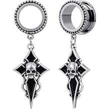 2PCS Gauge Dangle Earrings Stainless Steel Ear Dangle Gauges Hand Bone Skeleton Halloween Daily Personalized Ear Dangle Tunnels and Plugs Screw Fit Expander Stretcher For Women Men Body Piercing Jewelry