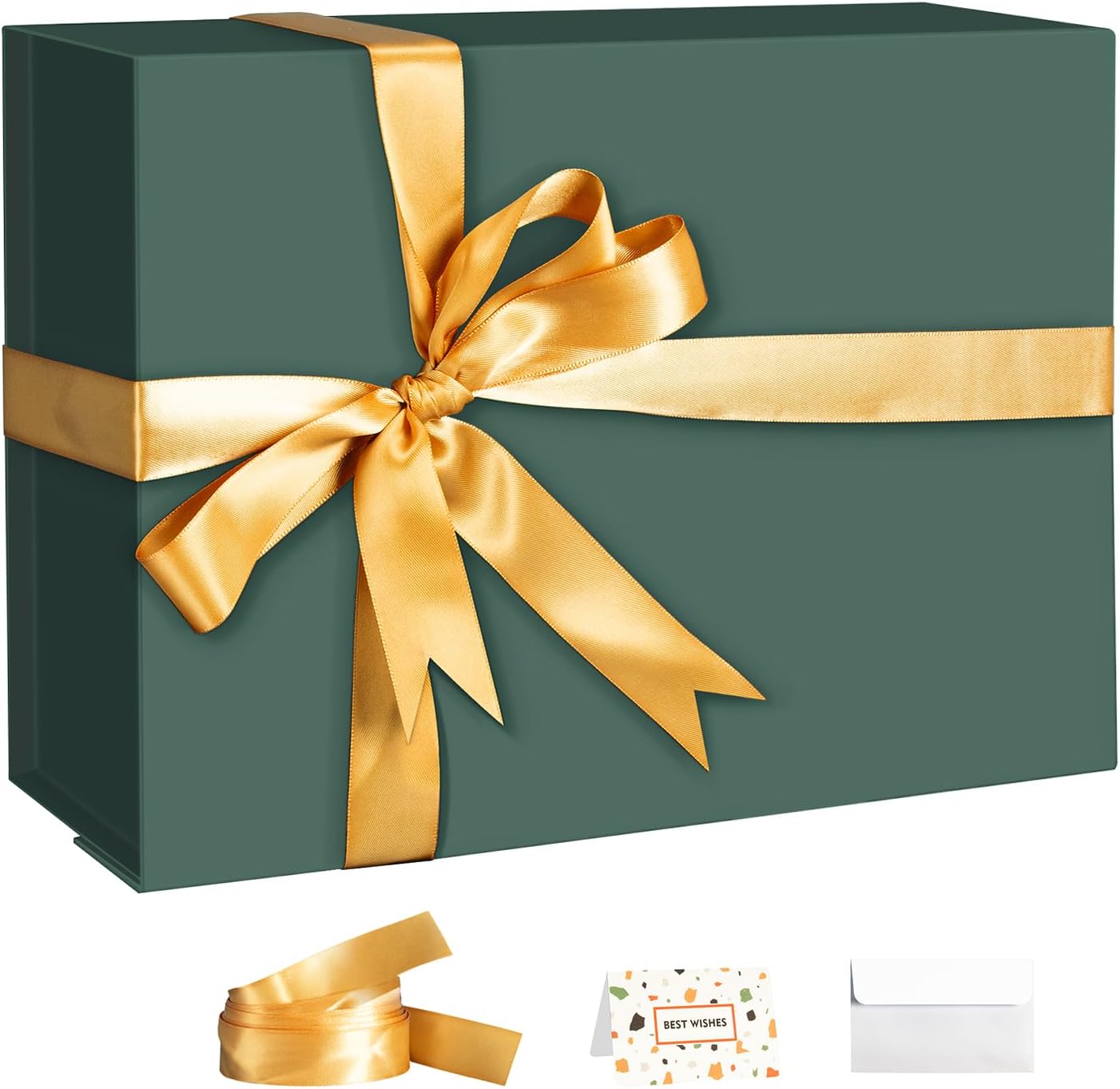 CHARMGIFTBOX Gift Boxes with Lids and Ribbon, 23x18x10 cm Collapsible Magnetic Closure Luxury Packaging Box, Reusable Storage Box for Mother's Day, Birthdays, Bridal & Weddings Gifts,Green