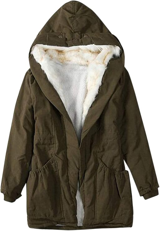 Flygo Women's Thicken Sherpa Fur Lined Hooded Long Anorak Parka Jacket Coat