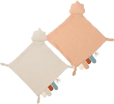 insular Cloud Baby Lovey Blanket for Boys and Girls, Organic Cotton Muslin Security Blanket for Babies, Soft Breathable Lovie Soothing Towel for Newborn and Infant, Pink&Khaki