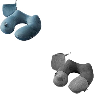 Inflatable Neck Pillow, Premium Travel Neck Pillow for Airplane Headrest Sleep - 3rd Generation, Double Comfort Plane Pillow for Long Flight