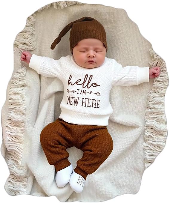 Ylsteed Newborn Baby Boy Girl Clothes Outfits Long Sleeve Romper Bodysuit Baby Shower Coming Home Outfit Shirt+Pants+Hat