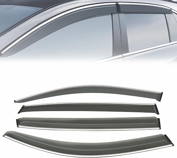 MotorFansClub 4PCS Window Visor Vent Fit for Acura MDX 4 Door 2014 2015 2016 2017 2018 2019 2020 2021 Window Deflectors Sun Rain Guard Smoke Color with Chrome Trim
