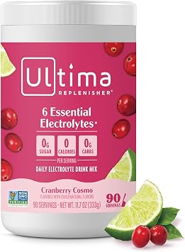 Ultima Replenisher Daily Electrolyte Powder Drink Mix Sugar Free Cranberry Cosmo, 90 Servings Hydration Powder with 6 Key Electrolytes and Trace Minerals Keto Friendly, Non-GMO