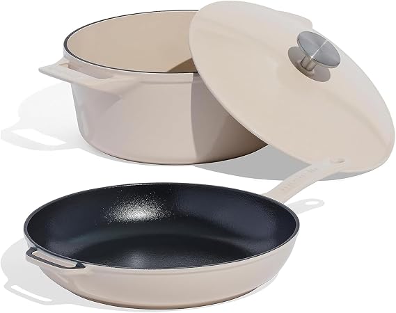 Made In Cookware - 3-Piece Enameled Cast Iron Set (Linen) - Enameled Cast Iron - Exceptional Heat Retention & Durability - Professional Cookware - Crafted in France - Induction Compatible