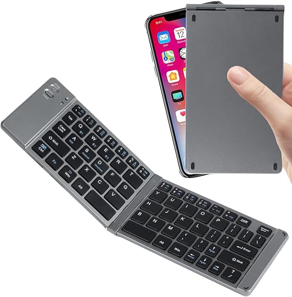 Wireless Foldable Bluetooth Keyboard, Ultra-Slim Pocket Travel Keyboard with Tri-Mode Connection, Rechargeable Quiet Compact Keyboard for PC/Laptop/Phone/Samsung/Android Tablet/iPad/iPhone/Mac