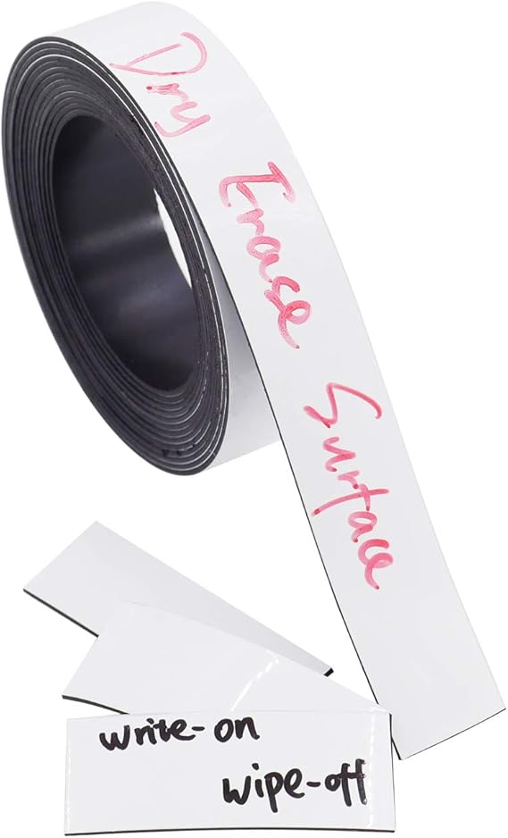 Dry Erase White Magnetic Tape 3/4-Inch by 10-Feet Flexible Magnet Strip Write on/Wipe Off Magnet by DGQ