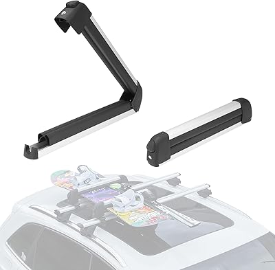 16.3 Inch Ski and Snowboard Rack for Car Roof, with TPV Rubber Padding and Lock, Fit 2 Pairs of Skis or 2 Snowboards, Mounting System Fits for SquareRoundAeroOval Cross Bars, Silver
