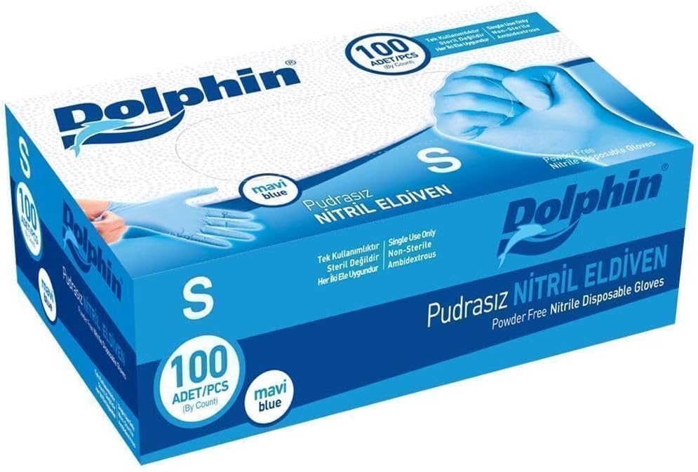 Dolphin Mavi Nitril Eldiven Pudrasız (S) 100'lü Paket
