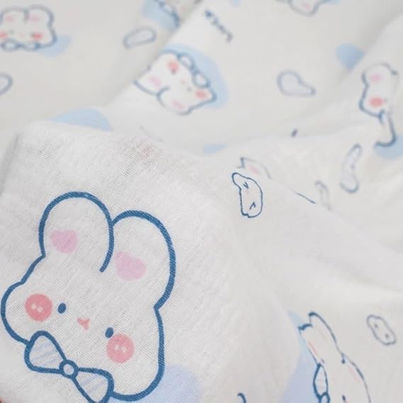 Cotton Fabric 63'' Width Printed Double Gauze Cotton Fabric for Apparel, Swaddles, Crafts, Home, Photoshoots, DIY, Cut by The Yard (Blue Bow Tie Rabbit)